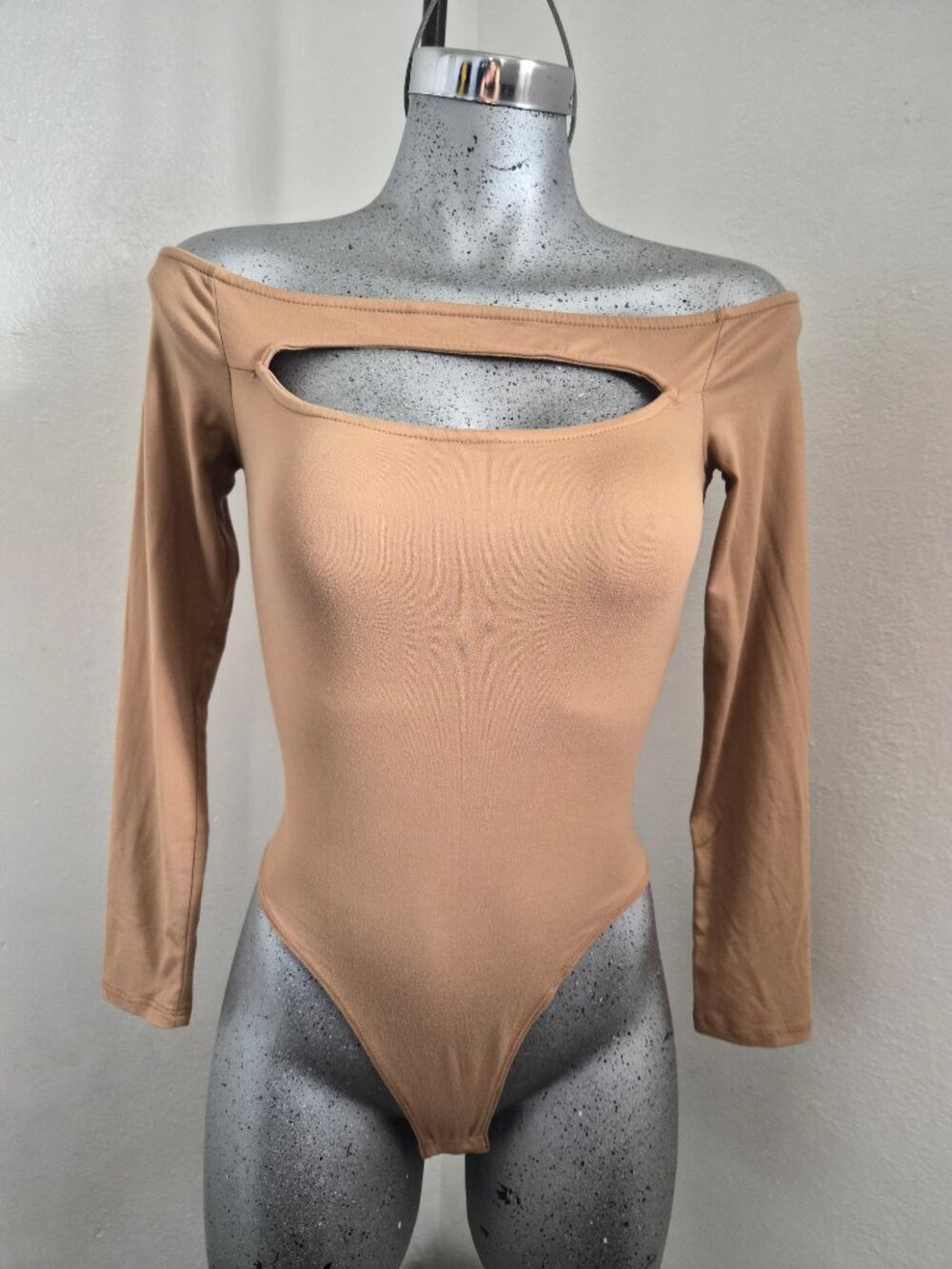 Tan Off-the-Shoulder Cut-Out Bodysuit